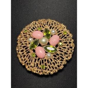 Vintage Sarah Coventry Splendor Brooch Gold Tone Filigree